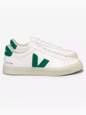 Veja White Leather Sneakers with Green Accent